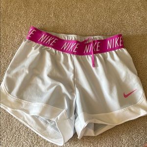 White Nike shorts with pink band